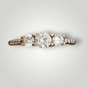 Pandora 14k Rose Gold-Plated With CZ Three-Stone Ring 52